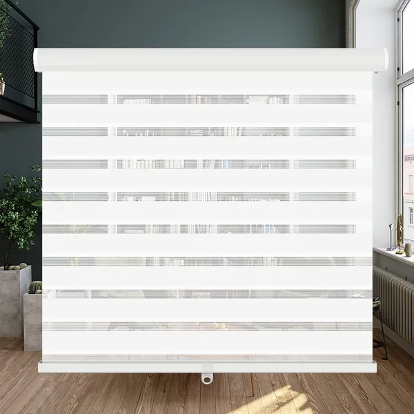 LUCKUP Cordless Zebra Blinds Roller Shades for Window-Dual Layer Sheer Blinds Light Control with Valance Day Night Privacy Light Filtering Fabric