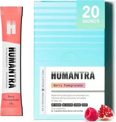 Humantra Electrolytes Powder - Berry Pomegranate, 20ct - Plant-Based Hydration