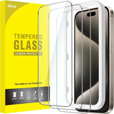 Protector de Pantalla JETech para iPhone 15 Pro Max, Vidrio Templado, 6.7 Pulgadas, Herramienta Incluida - 12% Descuento