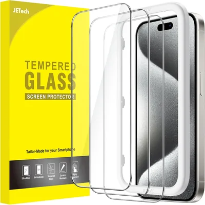 Protector de Pantalla JETech para iPhone 15 Pro, 3 Unidades | Vidrio Templado 9H HD Claro
