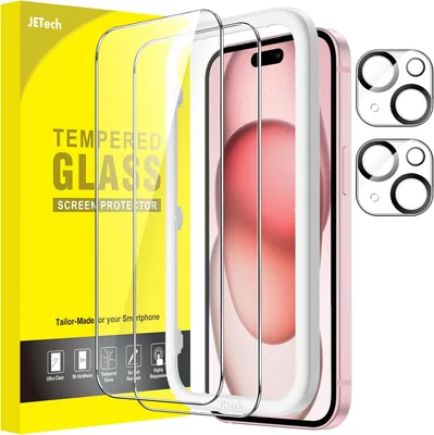 JETech Skärmskytt och Lens Skydd för iPhone 15 6.1 Inch - Enkelt att installera, Temperert skärmskytt