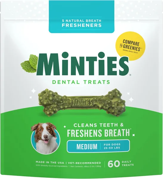 Minties Dental Chews for Dogs 60 Count Vet-Recommended Mint-Flavored Dental Dog Treats
