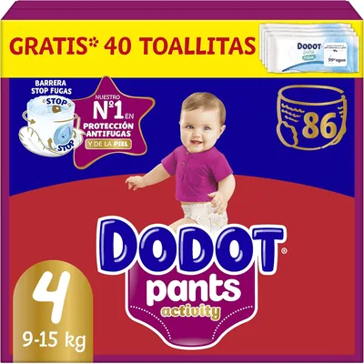 Dodot Activity Pants Diaper-Briefs Talla 4, 86 Pañales, 9kg-15kg, Con Ajuste 360° para Prevenir Roturas y Fugas y Mat Extra Suave