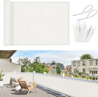 Sunnylaxx Balconyprivatskrink, 100 x 600 cm, PES Färdskrinna för Balkon och Terrass, Balkonprivatskrink med Värn och Gräs