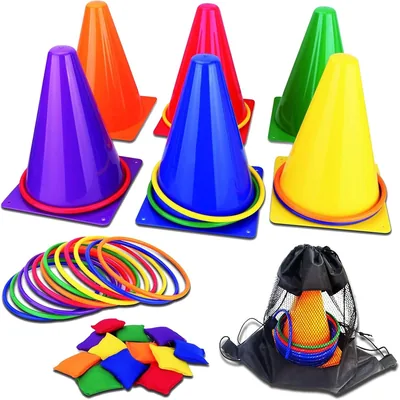 Juego Combinado de Juegos de Carnaval 3 en 1, Juego de Lanzamiento de Bolsas de Puf y Anillos de Plástico Suave, Fiesta de Cumpleaños para Niños
