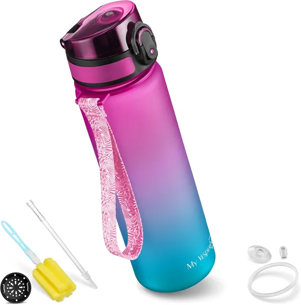 Vesperbox Minny Kinderleichte Leck-Sichere Trinksflasche, 500 ml, mit Strohhalm oder Sieb, Leichtes Tritan Wasserflasche, BP - Best Deal