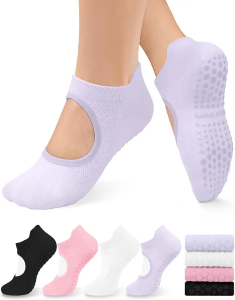 yeuG Non Slip Pilates Socks with Grips for Women Grip Socks for Yoga Ballet Barefoot Workout Anti Skid Athletic Socks