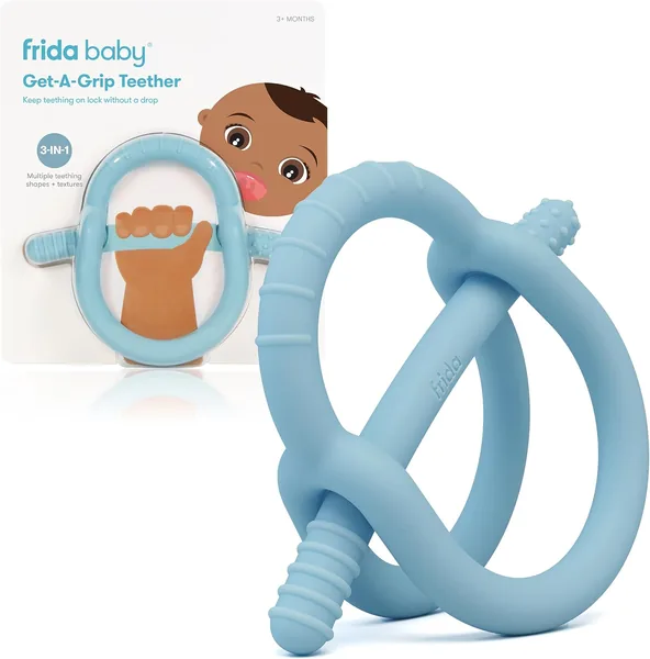 Silicone Baby Teether for Sore Gums | Easy-Hold Wrist-Hugging Design | Multiple Textures for Front & Back Teeth | BPA-Free | Blue | 14.6 x 4.8 x 16.5 CM