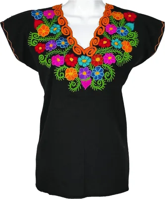 Blusa Bordada Artesanal Mexicana - Flores Únicas - 100% Algodón - Cuello V - Hecha en Zinacantan, Chiapas