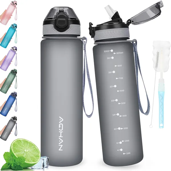 AOHAN 1 Litre Waterfles met Lekdicht Scharnierdeksel, BPA-vrij Sportdrinkfles met Strook, Afwasmachinebestendig, Niet-toxisch Water