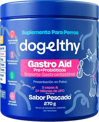 Dogelthy Gastro Aid Suplemento con Pre y Probioticos para Perros | 3 mil millones de UFC por Cucharada - 12% Descuento