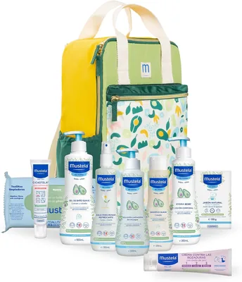 Paquete de Ducha para Bebés Mustela + Pañalera, 10 Productos, Ideal para Regalos