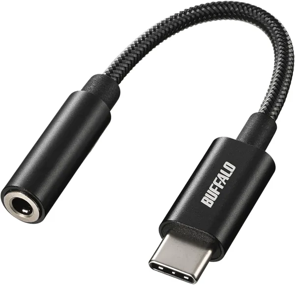 Buffalo USB Type-C 3.5mm 3-Pole 4-Pole Audio Conversion Adapter, High-Resolution Compatible, Built-in DAC, High-Durability Cable, Bend Durability Test Cleared 30,000 Times