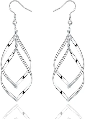 Double Twisted Linear Swirl Drop Earrings Sterling Silver CZ Dangles Best Deal