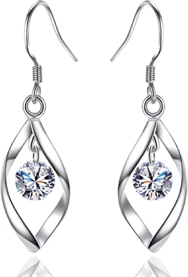 Double Twisted Linear Swirl Drop Earrings Sterling Silver CZ Dangle Best Deal