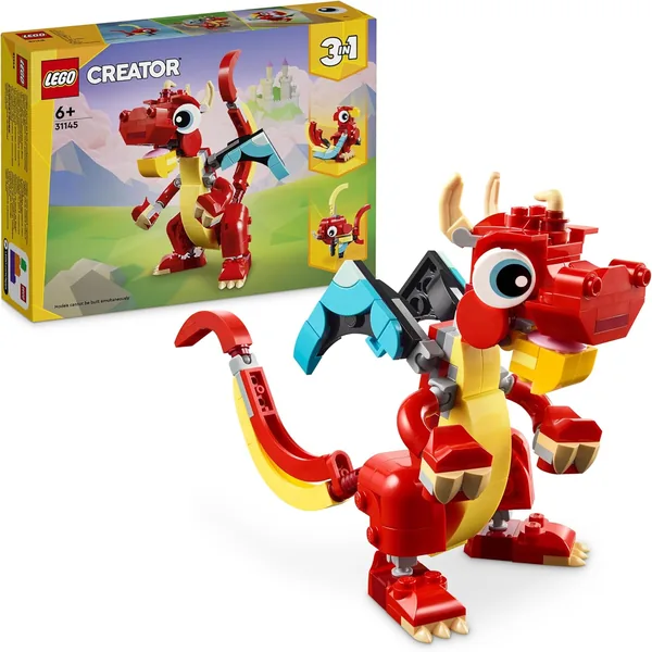 LEGO Creator 3-in-1 Red Dragon, toy with 3 animal figures including Red Dragon, Fish and Phoenix, Animal Set for Children, Gift for Boys and Girls from 6 Years