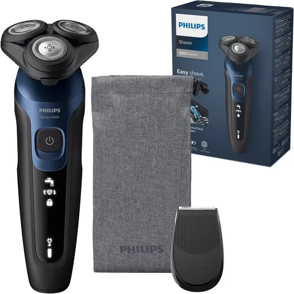 Philips 5000 Series S515/21 Trösklare - Elektrisk träffflyt i Metallblå med Präzisionstrimmer och Soft Reiscase, 31% Rabatt