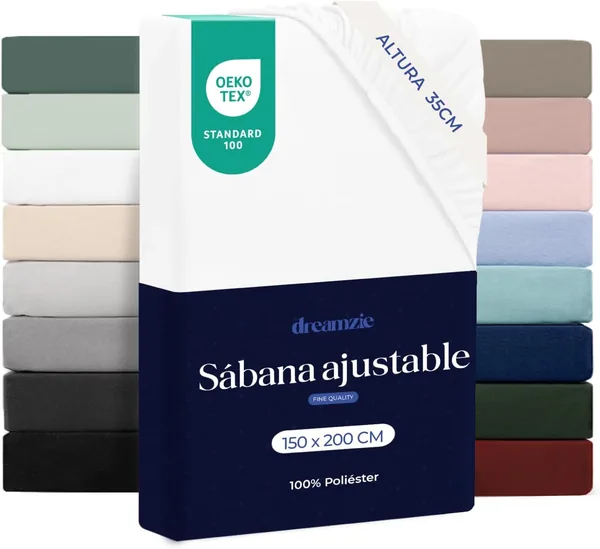 Dreamzie Sheets 150 x 200 cm - Bonnet 35 cm - Soft Microfibre - for Thick Mattresses - Oeko-Tex Certified - White