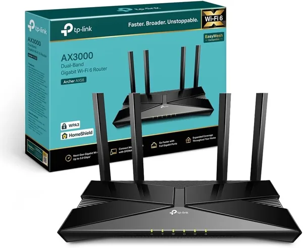 TP-Link Archer AX58 AX3000 WiFi 6 Router, Dual Band 2.4Ghz/5Ghz, 1xWAN/4xLAN