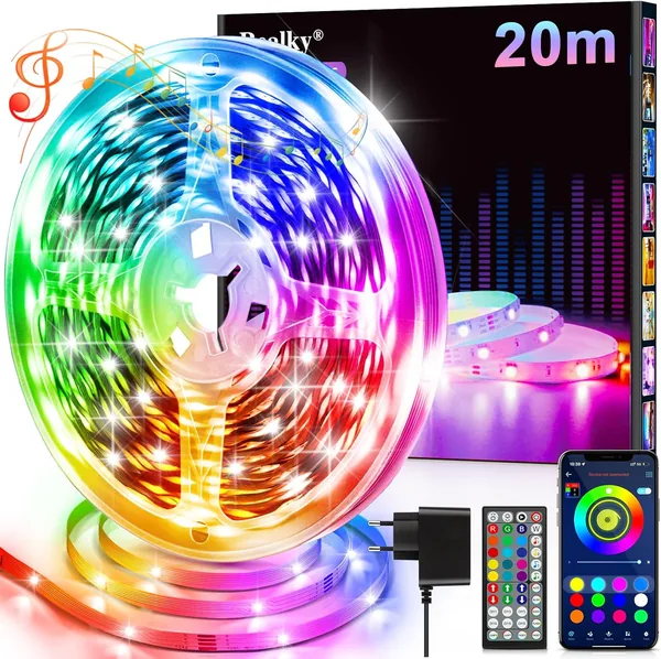 LED Strip LED Strip 20 m with Remote Control & App & Music Sync, RGB Fairy Lights Dimmable Colour Changing