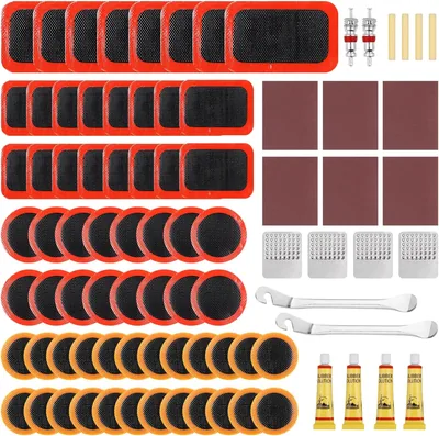 AiQInu Kit de Réparation de Pneu à Vélo, 86 Pièces, Boîte de Rangement Portable, Patchs pour Pneus Intérieurs