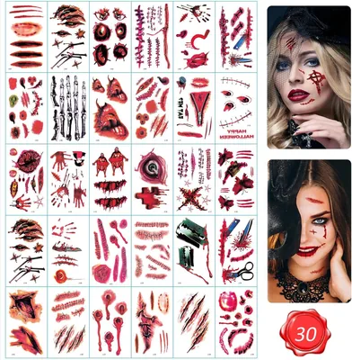 Halloween Scars Tattoos 30 Sheets Halloween Scars Tattoo Stickers with Artificial Scab Blood, Zombie