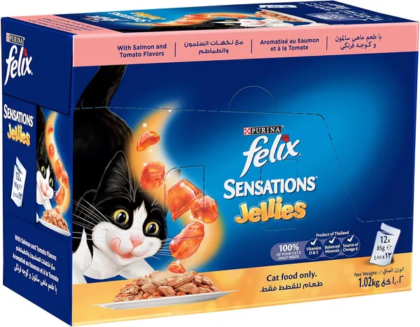 Felix Purina Felix Sensations Jellies Salmon and Tomato Flavors 85g (Pack of 12)