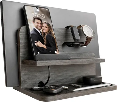 Namore Organizador de Buró para Hombre con Soporte para Celular y Tableta, Reloj, Llaves, Cartera y Accesorios | 25% Descuento
