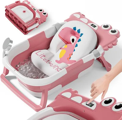 Vasino pieghevole per neonati - Vasino con cuscino da bagno - Termometro integrato - Supporto per bagno - Regalo