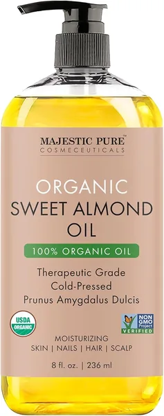 Majestic Pure USDA Organic Sweet Almond Body Oil | Large 236 ml