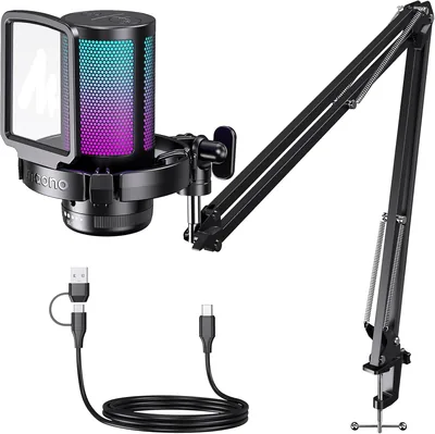 MAONO Microfono USB para Gamer, micrófono Condensador con cancelación de Ruido, Silencio, Ganancia, monitoreo, Brazo para Str (37% Off)