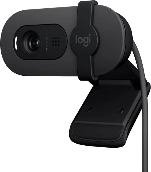 Logitech Brio 100 Full HD Webcam for Meetings and Streaming Auto-Light Balance Built-in Mic Privacy Shutter USB-A Graphite