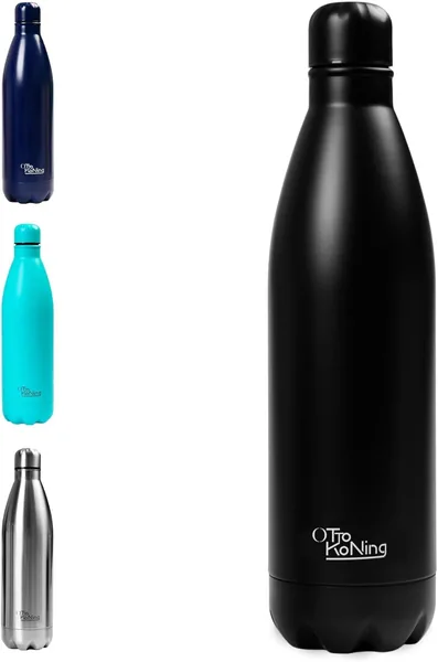 Otto Koning Stainless Steel Water Bottle 1 Liter - Double Vacuum Insulated Thermal Bottle for 12 Hours of Hot Drink and 24 Hours of Cold Drinks, Leakproof Thermos BPA Free