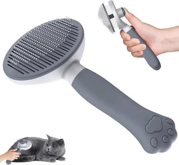 Zivacate Cat Brush Dog Brush [Ergonomic Handle & One-Click Cleaning & Patented Design] Self-Cleaning Brush for Short & Long-Haired Dogs/Cats/Rabbits, Undercoat Brush (Grey)
