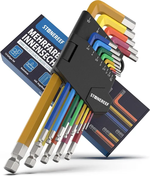 STONE REEF Allen Key Set 13 Pieces [incl. Ball Head] - 1.27-10 mm Hexagonal Multicolour Set