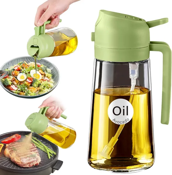 YARRAMATE 470ml Olive Oil Dispenser Bottle for Kitchen 2 in 1 Oil Sprayer Glass Bottle with Pourer