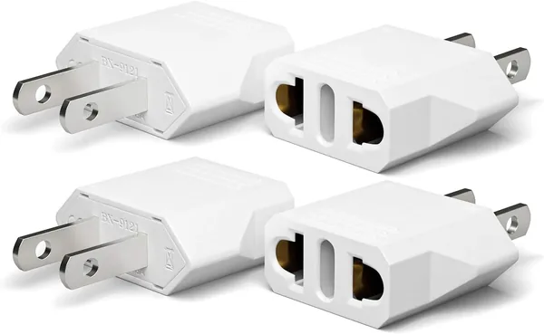 Oliveria European to American Plug Adapter, 4 Pieces for Europe/USA/China/Japan/Canada/Mexico - White