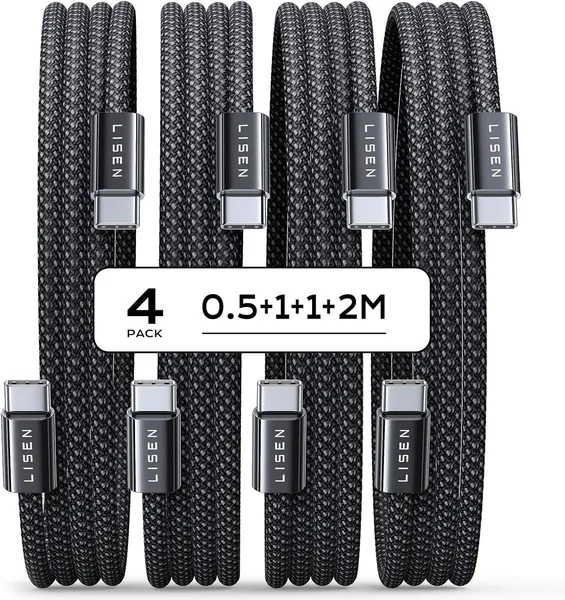 LISEN 60 W USB C Cable Set Pack of 4 0.5 m 1 m 1 m 2 m PD 3.0 Fast Charging Cable for iPhone