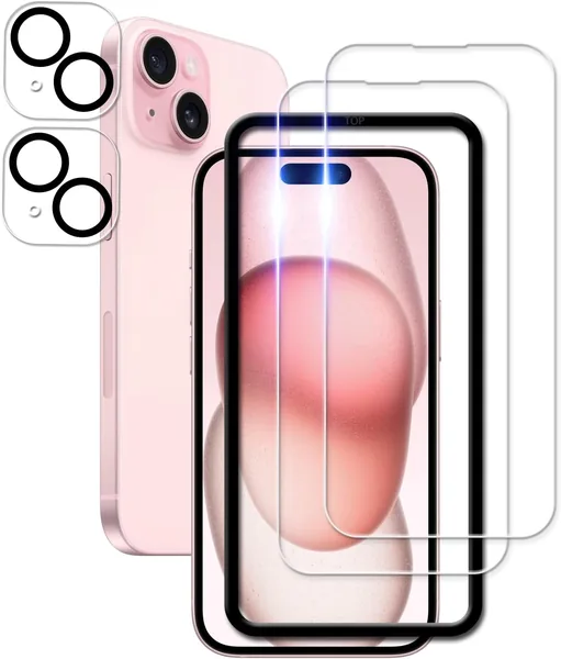 KPNS Tempered Glass Screen and Camera Protector Set for iPhone 15