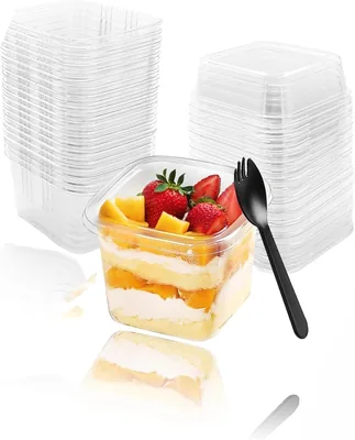 Sweet Seven 50-Pack 12 oz Square Dessert Cups with Lids & Spoons - Save 10%