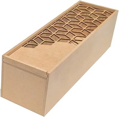 Caja rectangular para botella vino regalo con tapa deslizable de madera (MDF) - Artesanías Ramírez