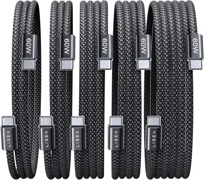 Cable USB C a USB C 60W (5 Unidades) - 1M/1M/2M/2M/3M - Cable Tipo C Carga Rápida Nylon - LISEN