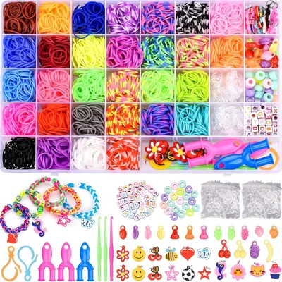AOKITO 2500+ Loom Tape Set för Barn, 32 Färger, DIY Gummiband med Perler, Hookar, Charmar och Lagringskista, Armbänder, DIY Acc