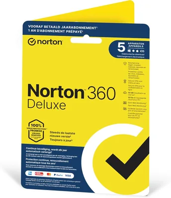 Norton 360 Deluxe 2025 - 5 appareils - 1 an - Sécurité appareil - Surveillance Dark Web - VPN sécurisé et gestion de mots de passe - PC/Mac - 8% de réduction