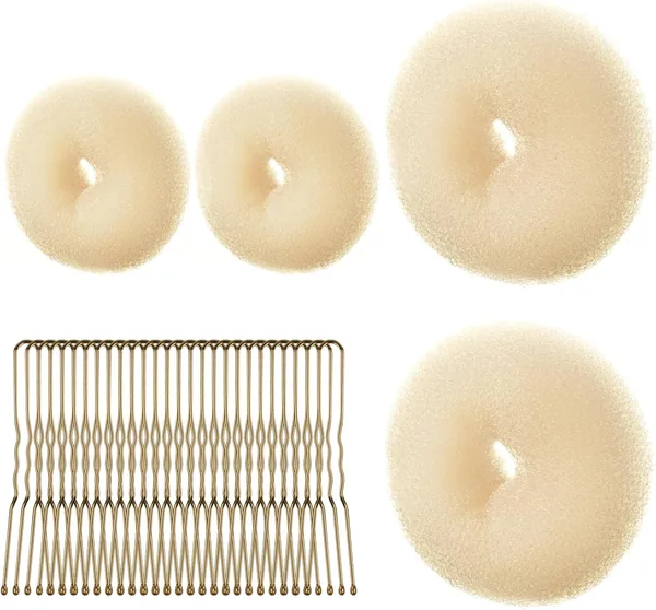 URAQT Donut Bun Maker Set, 4pcs Ring Style Donut Bun Shaper met 30 Haarspelden, Blonde Chignon Donut Bun Haaraccessoires voor G