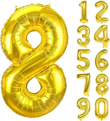 Goldedge Number 8 Balloons, 32 Inch Foil Gold - Party Decorations