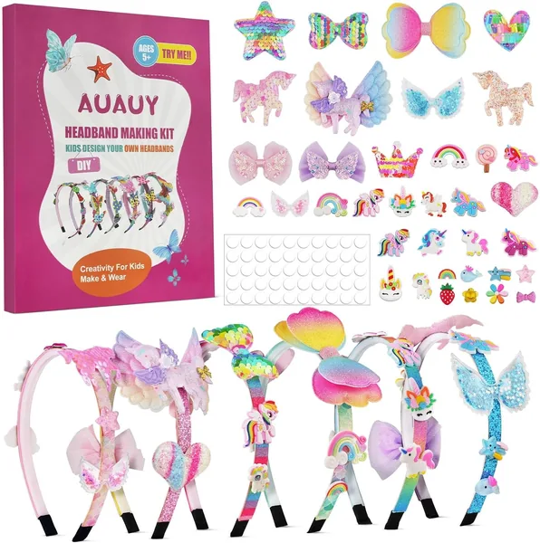 AUAUY 6st DIY Haarband, Unicorn-mörkning, Kreativ present för flickor, Craft Set 5-12 år