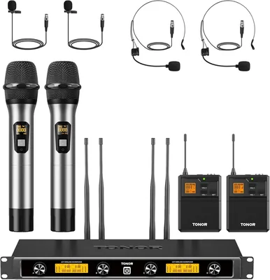 Système de micro sans fil TONOR 4 canaux UHF, microphones main, poche, casque et cravate, transmiteur Bodypack métallique, récepteur métallique