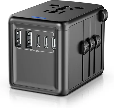 Universal Travel Adapter 30W 5 USB-C/A Ports + 2500W AC, Multi