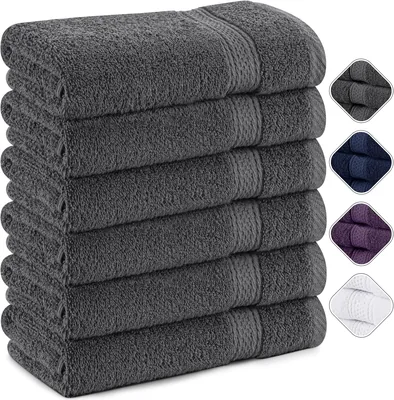 Utopia Handtücher aus Terry 50 x 100 cm Grau Packung mit 6 | Aufhängeschlaufe Medium Badetücher 100% Baumwolle Weich und Absorbierend